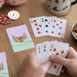 Curious Ginger Peekaboo Cat Funny Lavender Green Playing Cards
