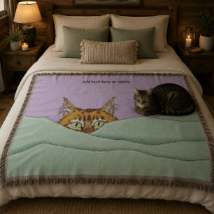 Curious Ginger Peekaboo Cat Funny Lavender Green Throw Blanket
