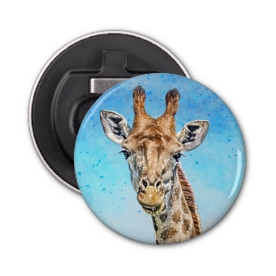 Curious Giraffe with Blue Confetti Sky Bottle Opener