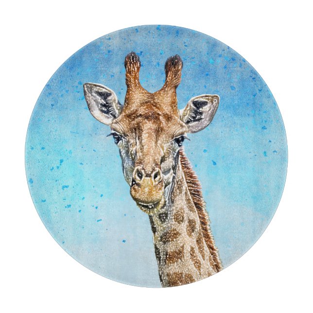 Curious Giraffe with Blue Confetti Sky Cutting Board (Front)