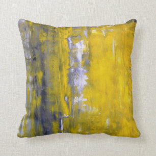 'Curious' Grey and Yellow Abstract Art Pillow