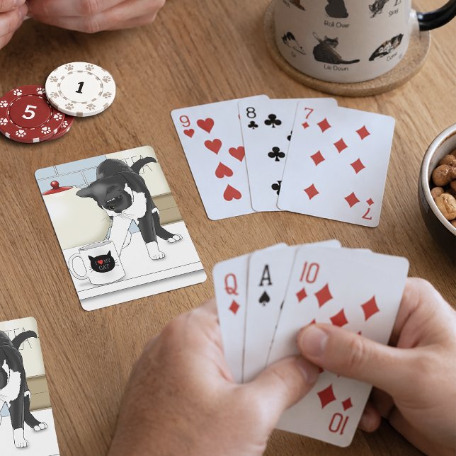 Curious Grey White Cat Funny Tea Mug Kitchen Playing Cards (Creator Uploaded)