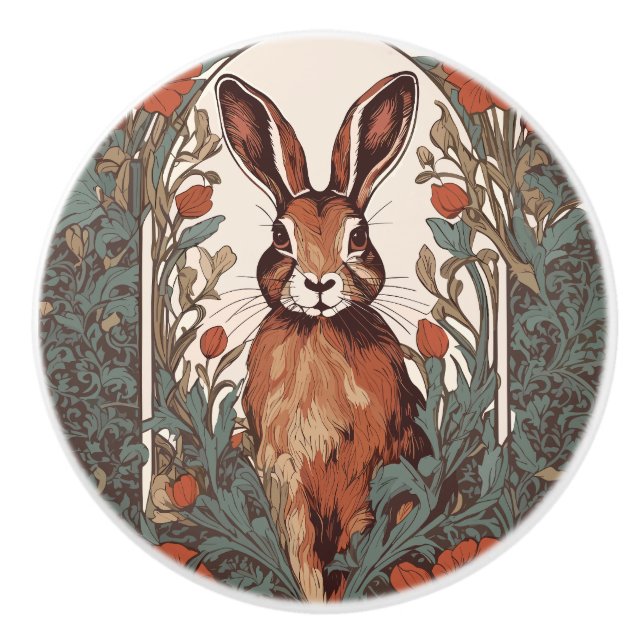 Curious Hare William Morris Inspired Floral Ceramic Knob (Front)