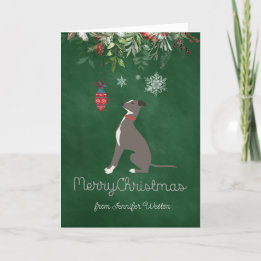 Curious Holiday Greyhound Puppy with Joyful Wishes