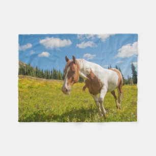 Curious Horse in an Alpine Meadow in Summer Fleece Blanket