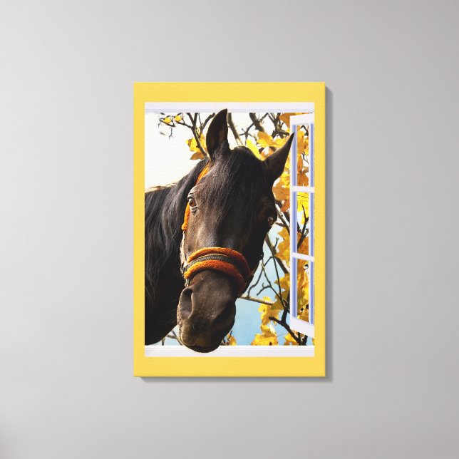 Curious Horse Looking Through The Kitchen Window Canvas Print (Front)