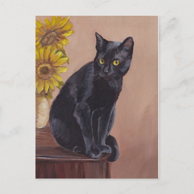 "Curious Kitten" Black Cat Art Postcard (Front)