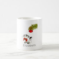 Curious Kitty Cat In A Red Christmas Bow Custom