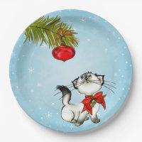 Curious Kitty Cat In A Red Christmas Bow