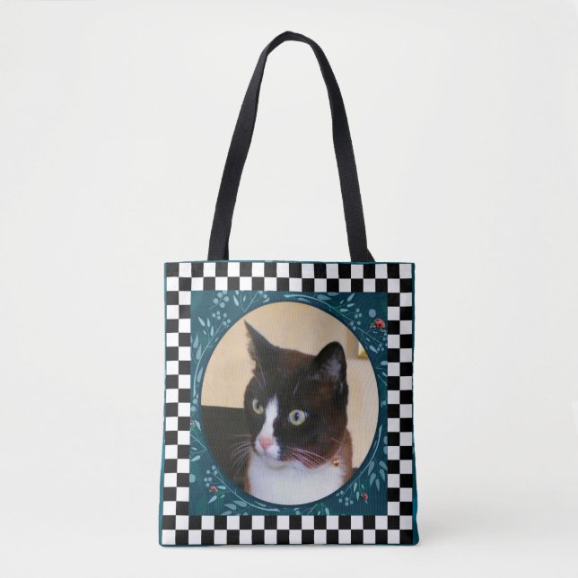 Curious Kitty-Cat Watching Ladybugs Tote Bag (Front)
