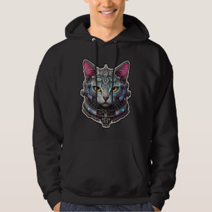 Curious Kitty in a Cyber Helmet Hoodie