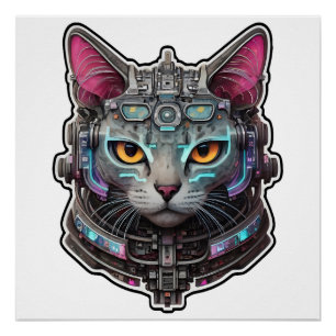 Curious Kitty in a Cyber Helmet Poster