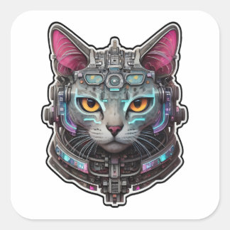 Curious Kitty in a Cyber Helmet Square Sticker
