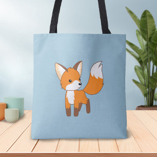 Curious Little Fox Blue Tote Bag