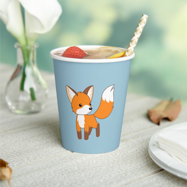 Curious Little Fox on Blue Paper Cups (Insitu)