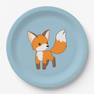 Curious Little Fox on Blue Paper Plate