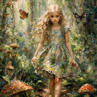 Curious Little Girl in a Whimsical Scene