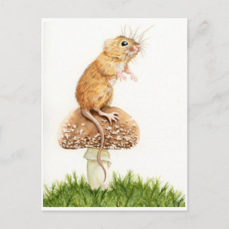 Curious little mouse on mushroom postcard