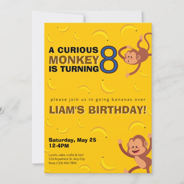 Curious Monkey Birthday Invite | Banana Jungle (Front)