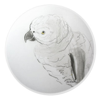 Curious Mr. Feathers Pet Parrot Ceramic Knob