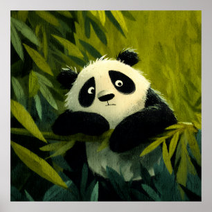 Curious Panda Bamboo Peek Poster