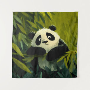 Curious Panda Bamboo Peek Tapestry