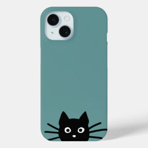 Curious Peeking Black Cat Funny Feline iPhone 15 Case