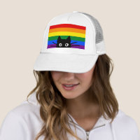 Curious Peeking Black Cat with Rainbow Flag