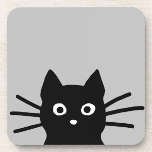 Curious Peeking Black Kitty Cat   Funny Animal Art Coaster