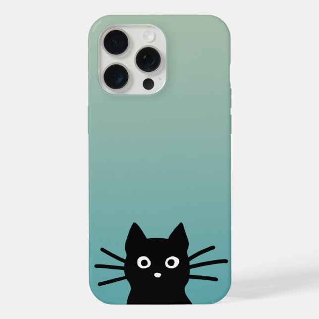 Curious Peeking Black Kitty Cat | Funny Cat Face iPhone Case (Back)