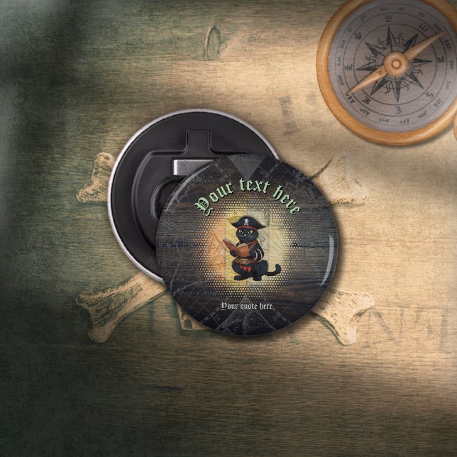 Curious pirate cat deciphers ancient mysteries bottle opener (Curious pirate cat deciphers ancient mysteries bottle opener)