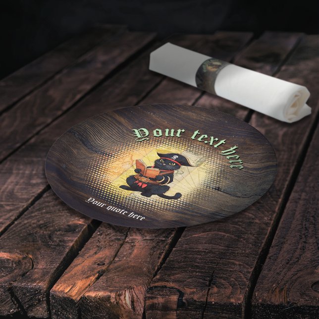 Curious pirate cat deciphers ancient mysteries  paper plate (Curious pirate cat deciphers ancient mysteries paper plate)