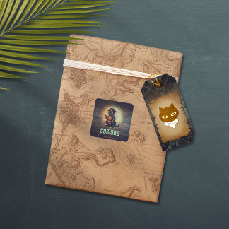 Curious pirate cat deciphers ancient mysteries squ square sticker