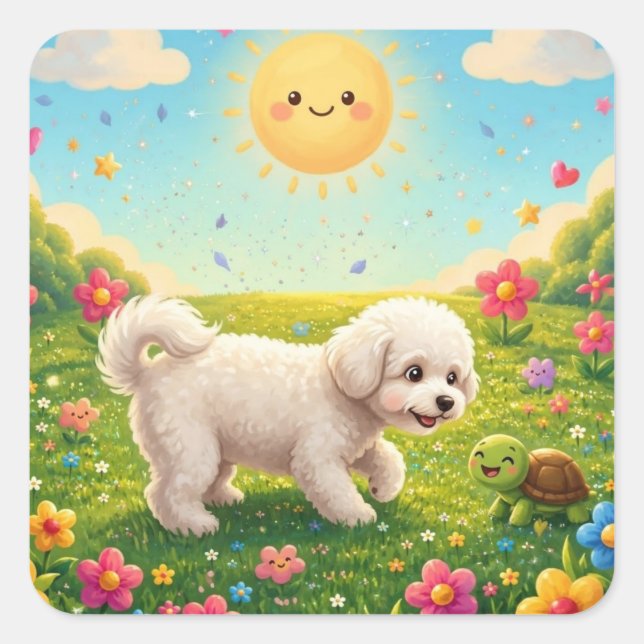 Curious Pup Square Sticker (Front)