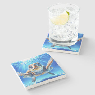 Curious Sea Turtle Stone Coaster