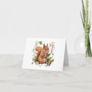 Curious Squirrel with White Purple Flowers BLANK Card