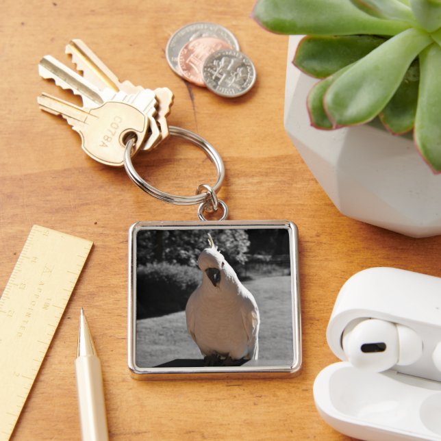 Curious Sulphur-Crested Cockatoo Key Ring (Desk)