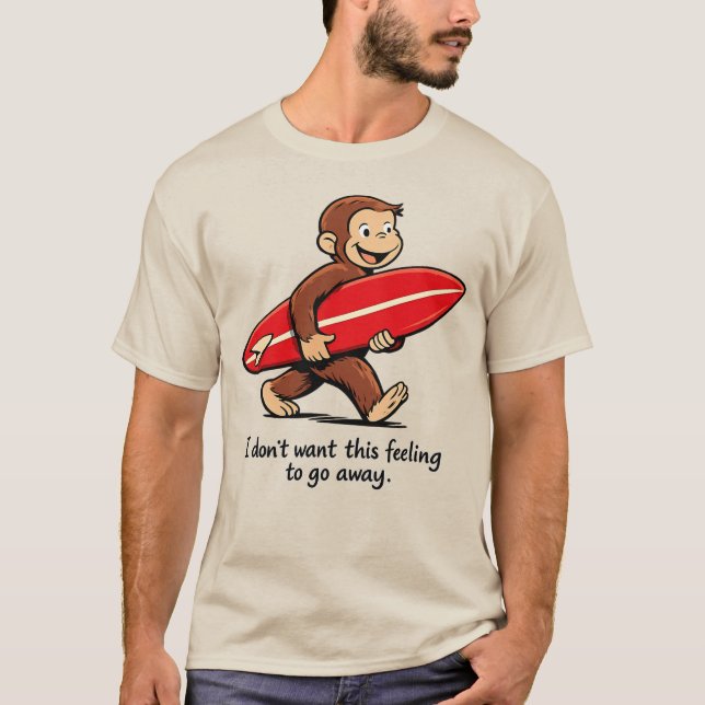 Curious Surfer Monkey , Nostalgic Summer Beach  T-Shirt (Front)