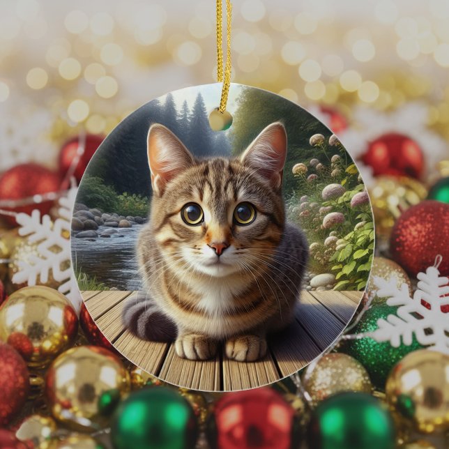 Curious Tabby Cat Keepsake Ceramic Tree Decoration (Creator Uploaded)