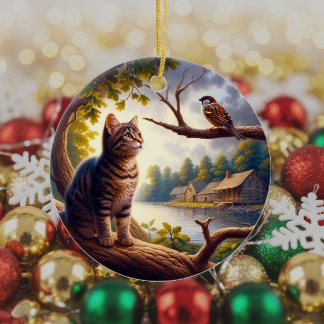 Curious Tabby Cat Keepsake Ceramic Tree Decoration (Creator Uploaded)