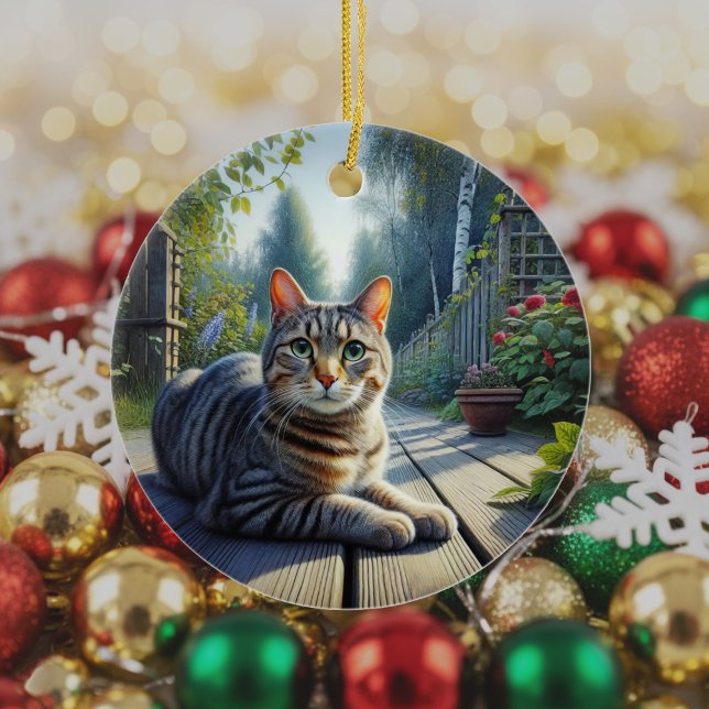 Curious Tabby Cat Keepsake Ceramic Tree Decoration (Creator Uploaded)