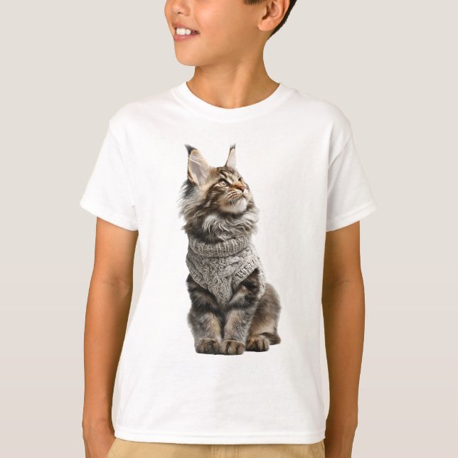 Curious Tabby Kitten Scarf Kids T-Shirt (Front)