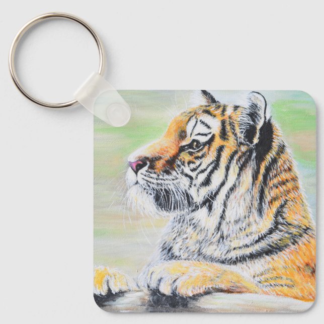 Curious Tiger Painting Keychain (Front)