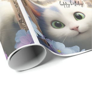 Curious White Cat Wrapping Paper