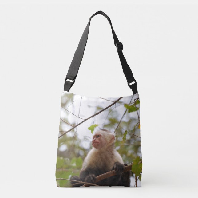 Curious White‑Faced Capuchin Crossbody Bag (Front)