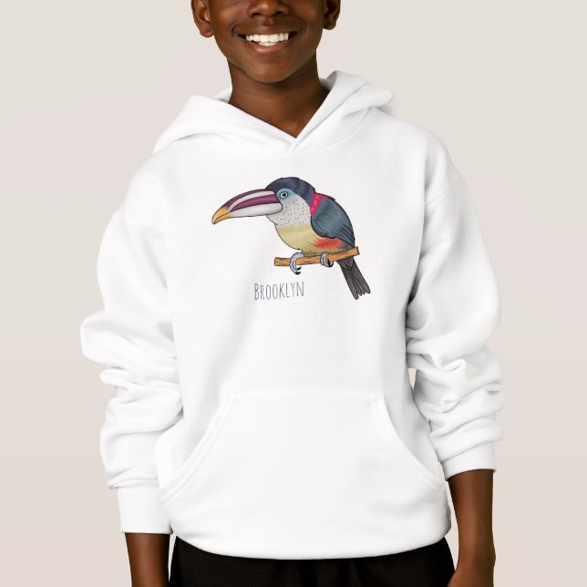Curl crested aracari bird cartoon illustration  (Front)