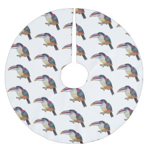 Curl crested aracari bird cartoon illustration brushed polyester tree skirt