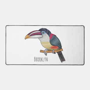 Curl crested aracari bird cartoon illustration desk mat