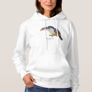 Curl crested aracari bird cartoon illustration hoodie