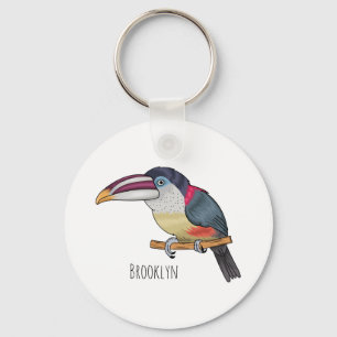 Curl crested aracari bird cartoon illustration  key ring
